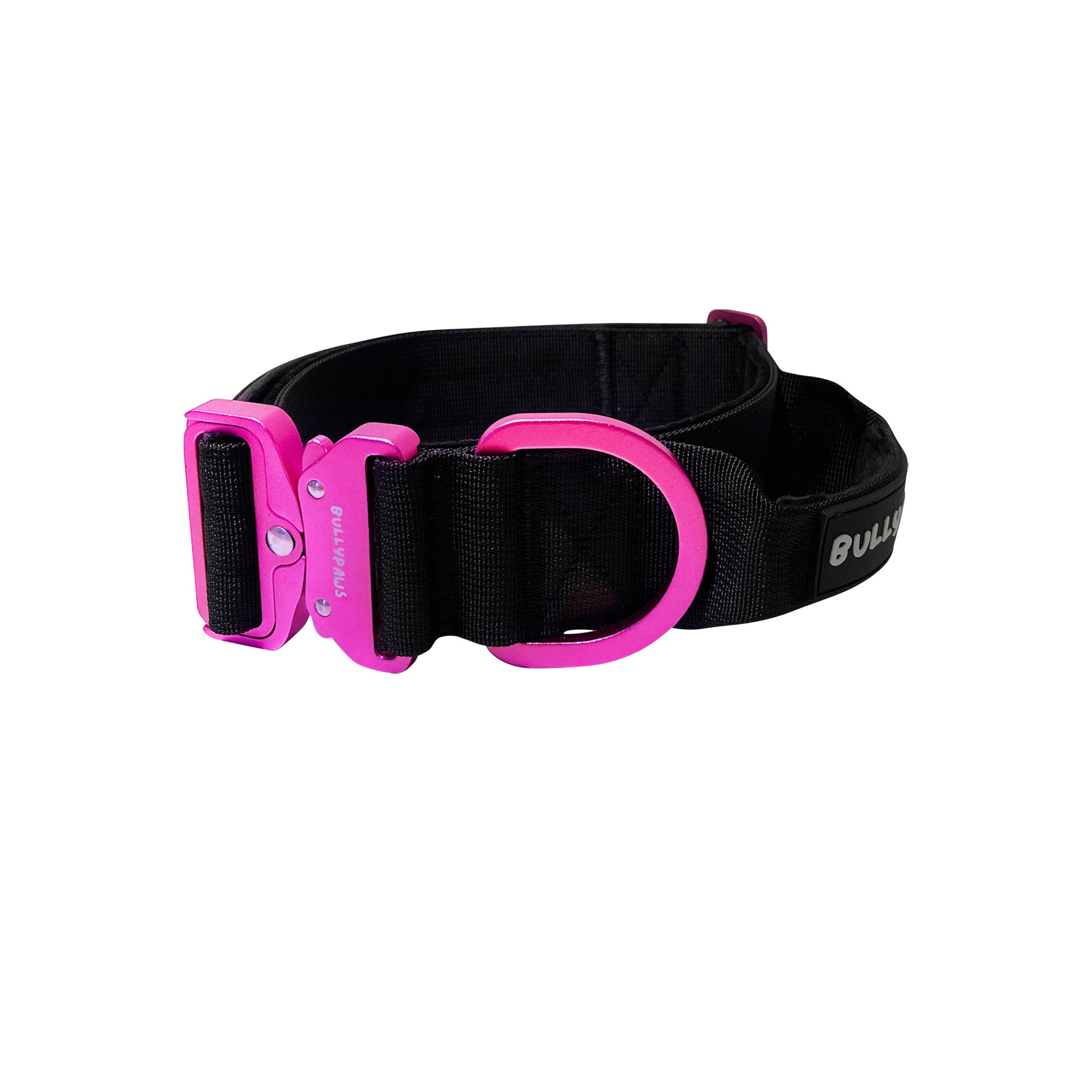 Hundhalsband med handtag och säkerhetsspänne – Svart/rosa, 5 cm